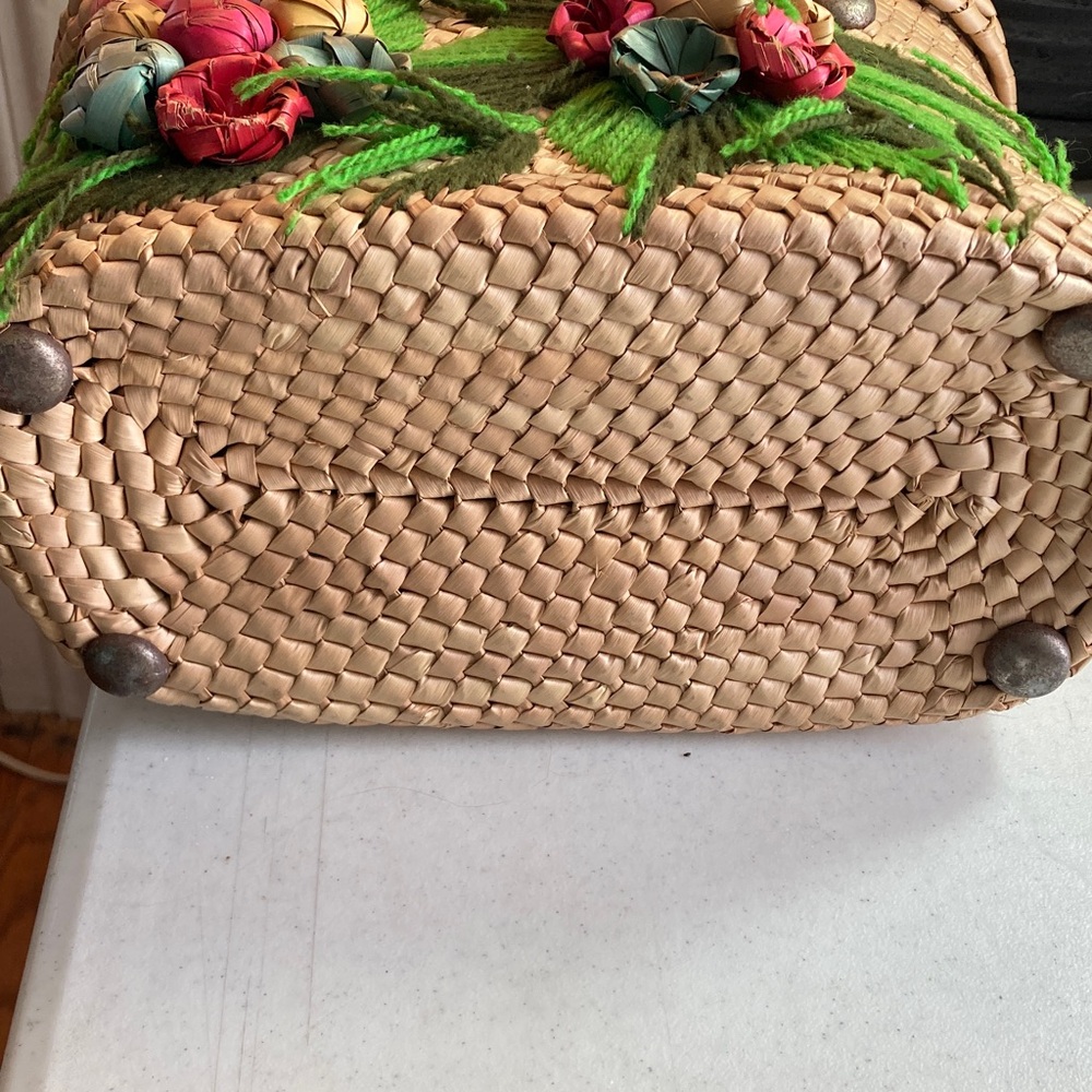 Vintage Woven Tote with Floral Accents - Picture 4 of 12